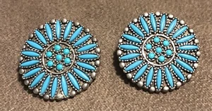 Vtg. Simulated Turquoise Starburst Clip On Earrings Approx. 1.25 Diameter C27 - Imagen 1 de 2