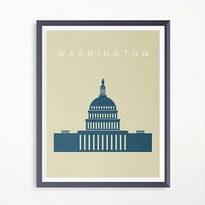 Washington Capitol Hill Reisedruck Minimalistisches Poster Art Deco - Bild 1 von 2