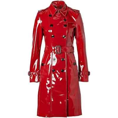 Women Trench Vinyl Shiny Gothic Coat PVC Emo Top quality Red Faux Leather Coat - Image 1 of 4