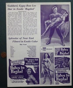 1952 Gypsy Rose Lee Babes in Bagdad Drive-In movie theatre window poster flyer - - Picture 1 of 1
