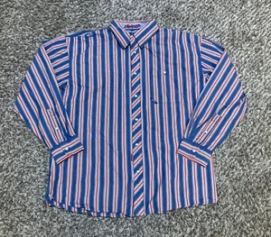 AKDMKS Shirt Mens XL Blue Red Button Up Long Sleeve Cotton Logo Akademiks Y2K - Picture 1 of 15