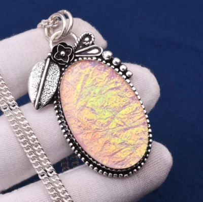 Triplet Fire Opal Gemstone Handmade 925 Sterling Silver Jewelry Pendant 1.89" - Image 1 of 4
