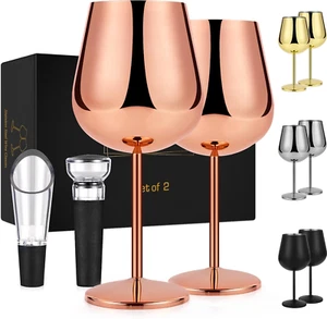 Rose Gold Wine Glasses, Stainless Steel Wine Glass, Copper Wine Glasses Set of 2 - Picture 1 of 9