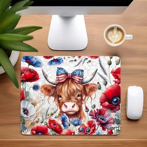 Patriotische Highland Cow maßgefertigtes rutschfestes Neopren Mauspad Home Office - Bild 1 von 1