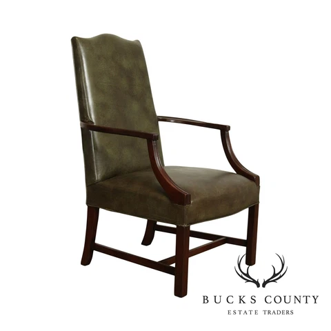 Hickory Chair Mahogany Chippendale Style Leather Library Armchair Cover