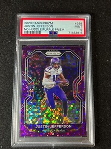 JUSTIN JEFFERSON PSA 9 2020 PANINI PRIZM #398 NO HUDDLE PURPLE ROOKIE RC 26/35