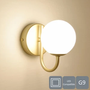 Deco Wall Light, Glass Shade, Globe Shape, Gold Finish, 1xG9 - Picture 1 of 11