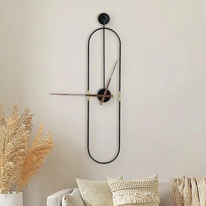 Modern Oval Wall Clock Large Wall Clock with Walnut Pointers Silent Metal Clock - Picture 1 of 12