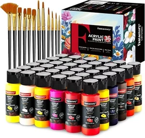 Acrylic Paint Set 36 Colors(2oz /60ml) with 12 Brushes, Professional Craft Thick - Picture 1 of 11