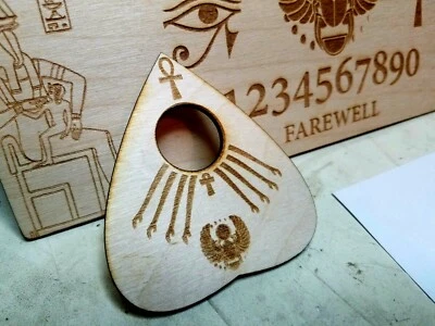 DC MAKER LABS LARGE Wooden Ouija Board & Planchette w/ Ancient Egyptian Symbols Engraved Wood