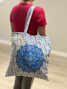 Blau Lotus Mandala BAUMWOLLSTOFF große Batik Beuteltasche Tasche aus Indien 18"x18" - Bild 1 von 1