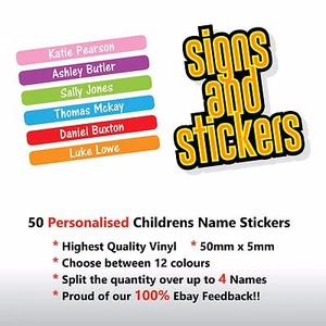 50 Personalised Childrens Name Stickers Labels Lunch boxes - School tags pens.. - Picture 1 of 4
