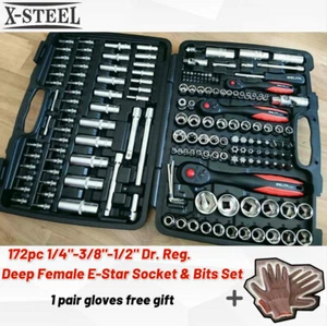 Selta Taiwan 172pc 1/4"-3/8"-1/2" Dr. Reg. Deep Female E-Star Socket & Bits Set - Picture 1 of 10