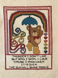 vintage cross stitch - positive rainbow sunshine teddy bear Retro - Picture 1 of 8