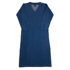 VTG J Peterman Blue Chambray Denim Long Sleeve Maxi Dress Oversized Size XS