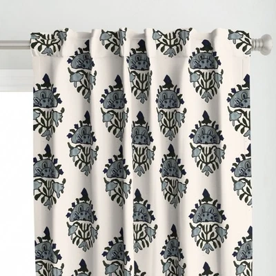 Juego de 2 paneles de cortina personalizados estampados azules medallón floral preppy Foto 1 de 4