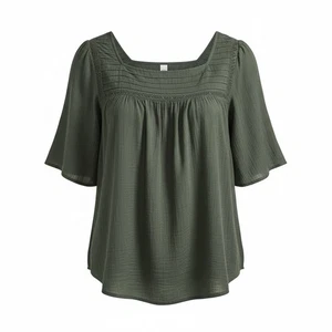 Nanette Lepore Olive Green Bell Sleeves Blouse Size Large Relaxed Boho - Picture 1 of 8