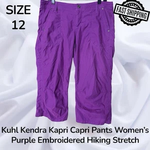 Kuhl Kendra Kapri Capri Pants Womens 12 Purple Embroidered Hiking Stretch - Picture 1 of 6