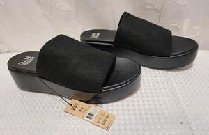 Madden NYC 8.5 Women Black Platform Wedge Slinky Stretch Foam Y2K Chunky Sandals - Picture 1 of 13
