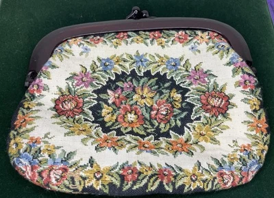 Винтажный La Regale Ltd цветочный гобелен застежки косметики сумка поцелуй замок застежки - Изображение 1 из 4