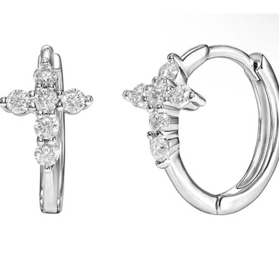 Eco Gems Huggie Cross Lab Grown DiamondsEarrings NWT - Image 1 of 4