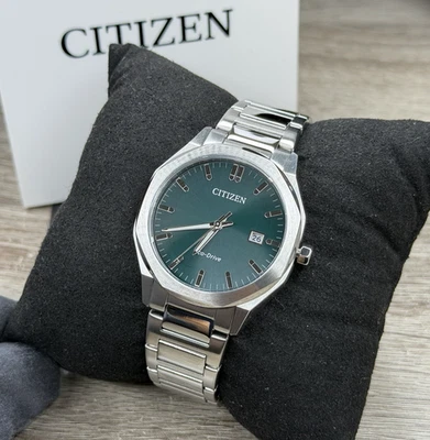 NUEVO✅ Reloj para hombre Citizen Classic Eco-Drive plateado acero esfera verde BM7620-83X Foto 1 de 4