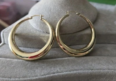 $259 Ross Simons 18k Yellow Gold/Sterling silver hoop earrings Long Round Puffy - Image 1 of 4