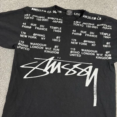 Stussy Locations T Shirt Mens S Skater Vintage Y2K Short Sleeve Black Punk - Image 1 of 4