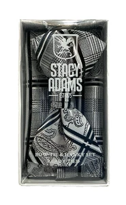 Stacy Adams Herren Fliege Taschentuch Set grau schwarz silber Handarbeit 4,75" x 2,5" Neu - Bild 1 von 6