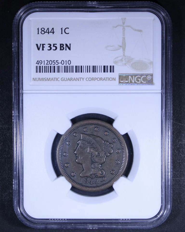 1844 Braided Hair Large Cent - 1c NGC VF35 BN - Image 1 of 4
