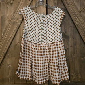 Matilda Jane Youth Large Brown/White Button Polka Dot Top - Picture 1 of 5