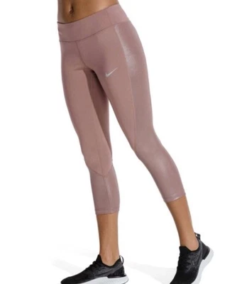 Nike Dri-Fit Women’s Crop Legging Mauve Pink Shimmer Side Panel Pockets Large - Image 1 of 4