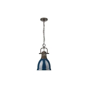 Golden Lighting Duncan 1-Light Chain Pendant, Bronze/Navy - 3602-SRBZ-NVY - Picture 1 of 1
