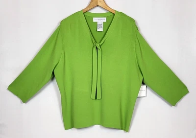 Suéter Sag Harbor novo com etiquetas feminino tamanho 2X verde rayon náilon manga 3/4 frente amarrada - Imagem 1 de 4