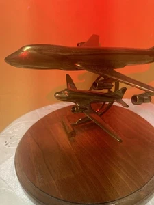 Vintage 70s TWA Brass Passenger 747 And DC 3 Airplane Flying In Tandem RARE - Picture 1 of 5