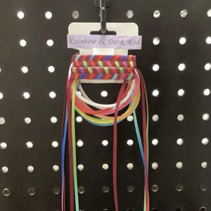 Rainbow & Dark Red 80s Braided Ribbon Barrettes With 20 Jelly Bracelets - Picture 1 of 1