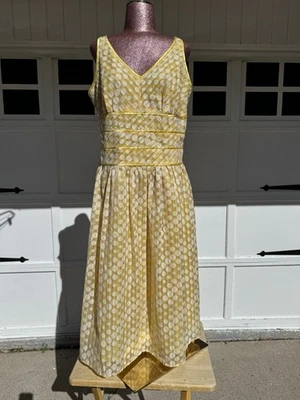 Vestido midi vintage Robbie Bee ajustado y acampanado a lunares amarillo y blanco con cremallera talla 14 Foto 1 de 4