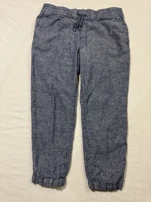 Pantalones cortos antiguos azul marino cambray lino mezcla rayón pantalones elásticos para mujer M Foto 1 de 4