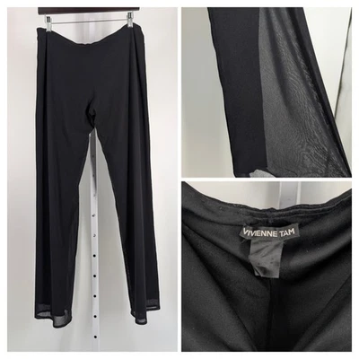 Vivienne Tam винтажный 90-х годов Y2K черный 2 слоя чистый сетки трикотажа обтяжку эластичные брюки - Изображение 1 из 4