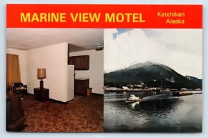 Marine View Motel in Ketchikan Alaska AK Ansichten des Inneren und des Hafens Postkarte - Bild 1 von 2