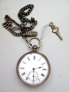 Reloj De Bolsillo En Plata 835 Con Carga A Llave Y Cadena Original - Imagen 1 de 5