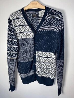 Cardigã All Saints Erland azul marinho e branco ilha clara gola V tamanho S nórdico  - Imagem 1 de 4