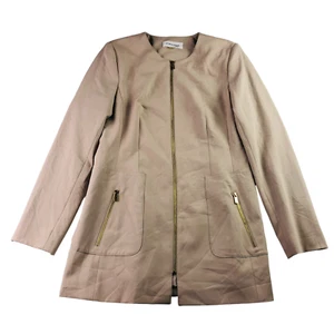 NEW Calvin Klein Women's Zip Front Collarless Blazer Jacket Tan | Size 6  $149 - Picture 1 of 9