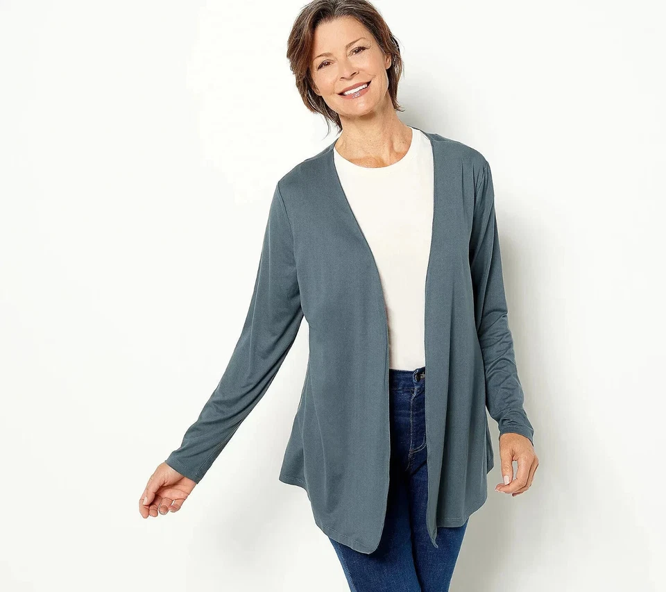 Denim & Co. Comfort Zone Comfort Jersey Shirttail Cardi-Dk Slate-3X-NEW-A459647 - Image 1 of 1