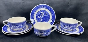 VTG Willow Ware Royal China Ironstone 3 Cups 3 Saucers 2 Bread Dessert Plates - Picture 1 of 24