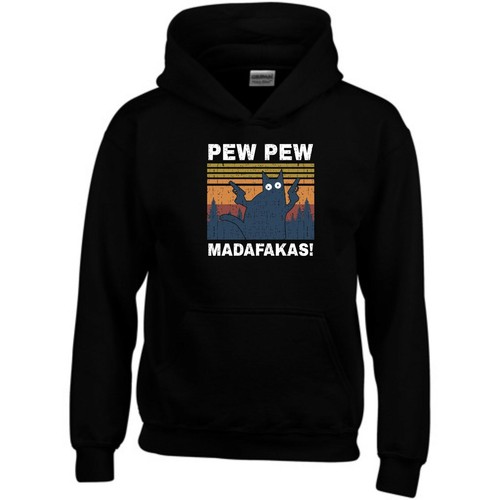 RHUDE Felpa con cappuccio Pew Pew Madafakas amanti del gatto rude divertente regalo di compleanno uomo top