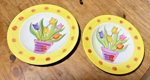 VTG The Cellar Hand Painted 1995 Pair Of Floral Dinner Bowls Made in Italy - Picture 1 of 4