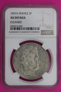 1847 AU Details France 5 Francs Silver Coin NGC Certified Authentic Slab 612 - Picture 1 of 3