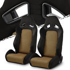 2 x Universal Black+Gold I-pattern PVC Reclinable Racing Seats Left/Right