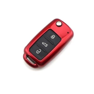 ABS PLASTIC PROTECTIVE CASE FOR VOLKSWAGEN SKODA 3 BUTTON KEY FLIP FOB MRK 6 RED - Picture 1 of 8
